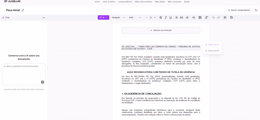 Modelo de Ação Reivindicatória finalizado. 