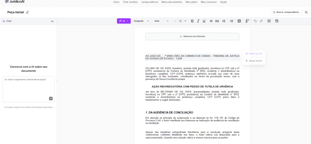 Modelo de Ação Reivindicatória finalizado. 