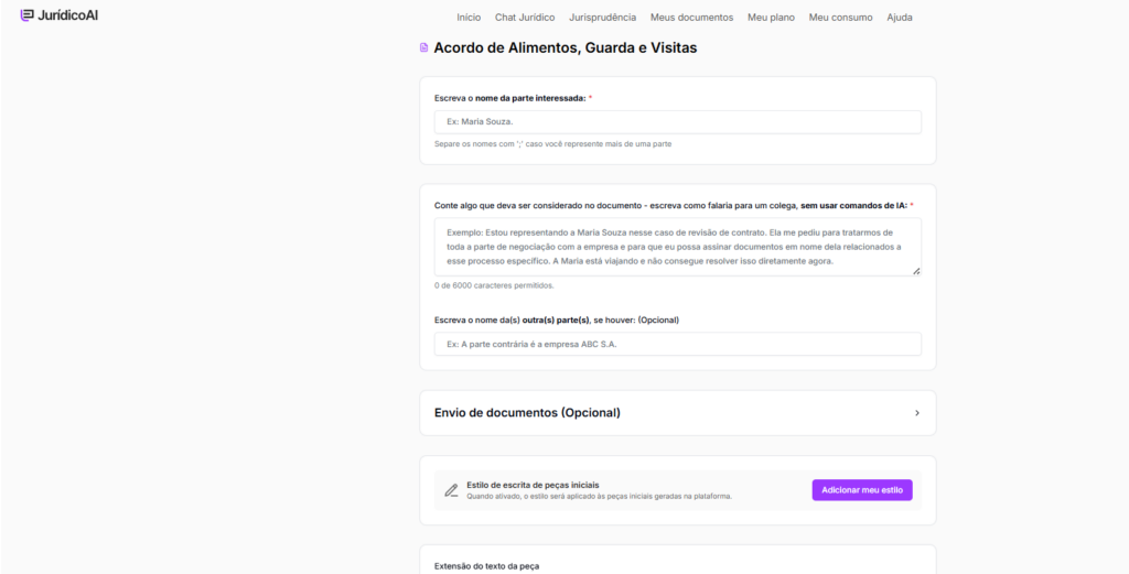 Informações para criar o modelo de Ação de Regulamentação de Visitas 