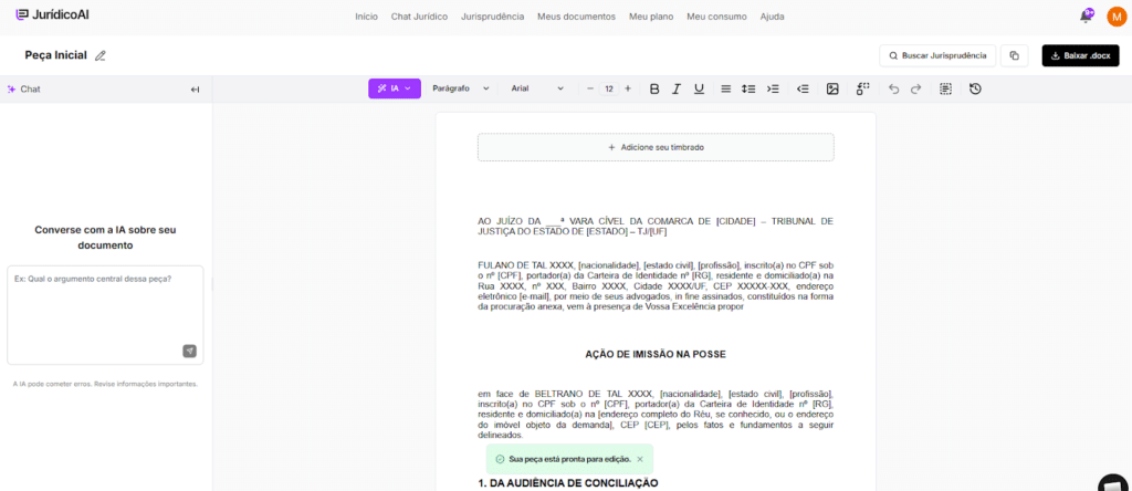 Modelo de Ação de Imissão na Posse finalizado.

