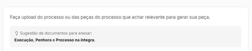 Tela para fazer uploud do processo,