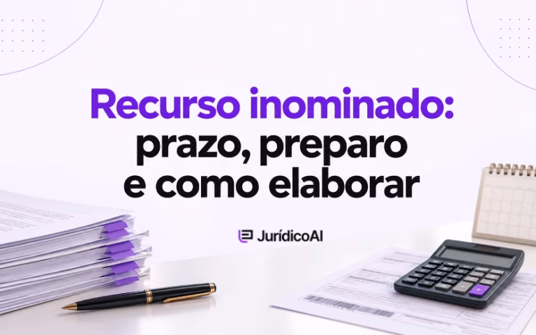 Capa sobre recurso inominado, com documentos, caneta, calculadora sobre guia de pagamento e calendário.