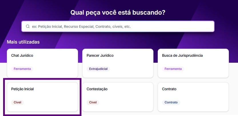 Tela para pesquisar por petição inicial