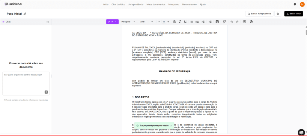 Finalizado o Modelo mandado de segurança concurso público