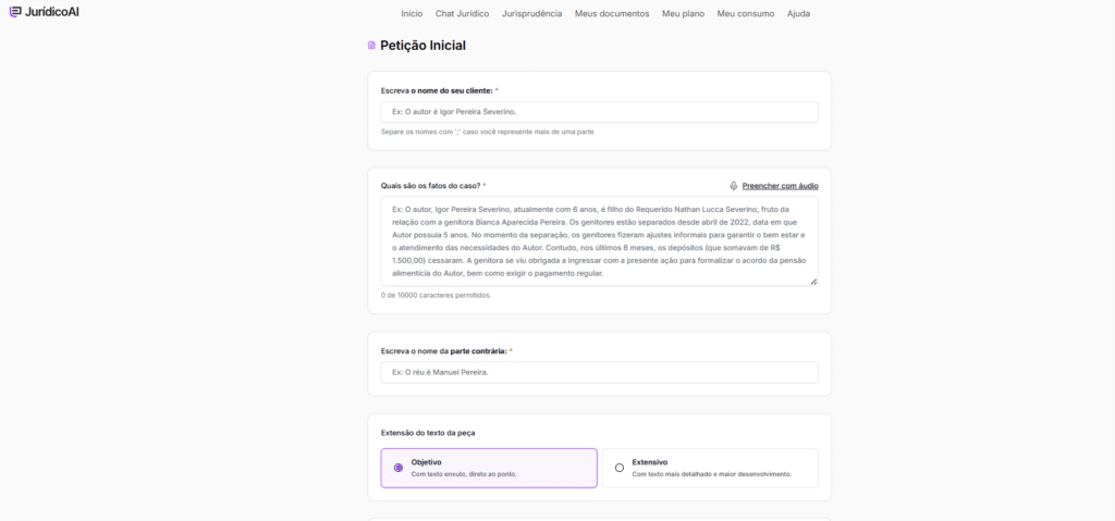 Informações para criar o modelo de Ação de Nunciação de Obra Nova
