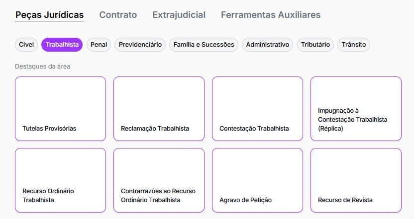 Ferramentas trabalhistas da jurídico AI
