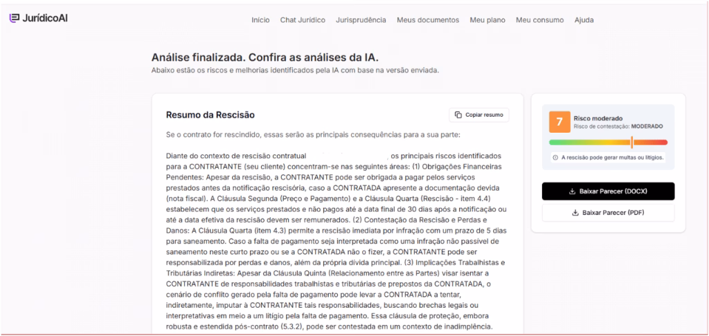 Confira o Resumo da Rescisão elaborado pela IA da Jurídico AI.