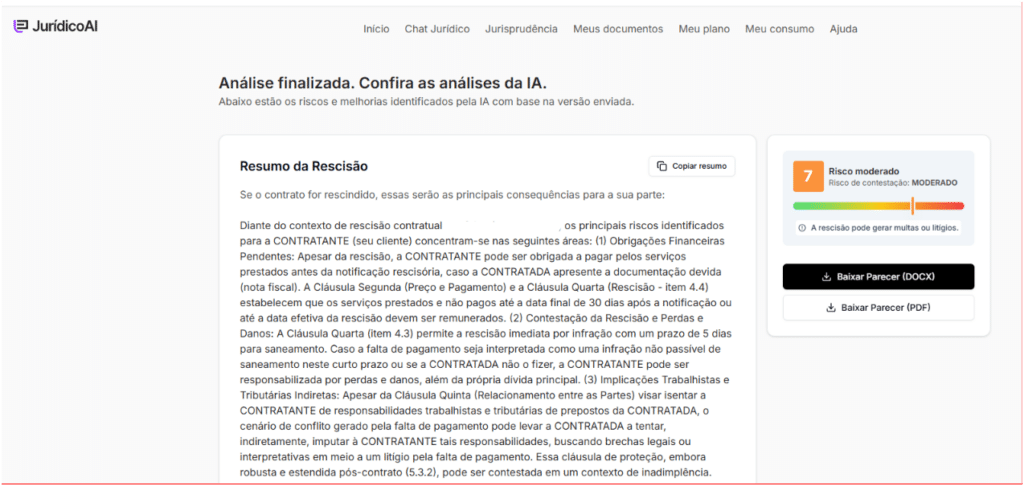 Confira o Resumo da Rescisão elaborado pela IA da Jurídico AI.