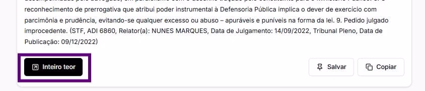 Tela para pesquisar inteiro teor da jurisprudência