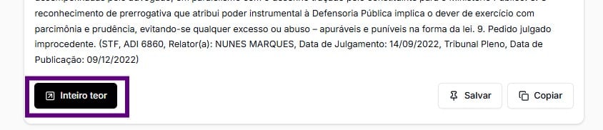 Tela para pesquisar inteiro teor da jurisprudência