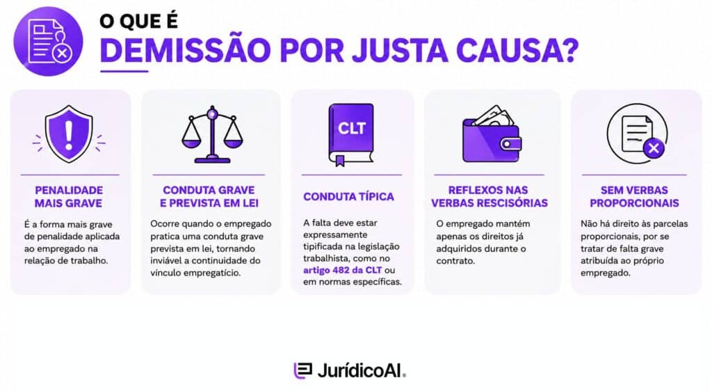 Entenda quando a demissão por justa causa pode ser aplicada, o que diz o artigo 482 da CLT, quais verbas são devidas e quando é possível recorrer. 