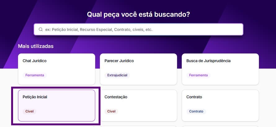 Tela de pesquisar petição inicial