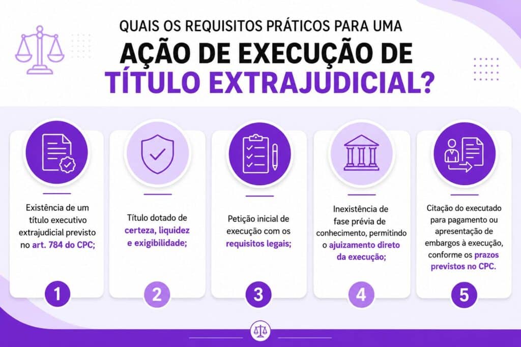 Infográfico com requisitos práticos para uma ação de execução de título
