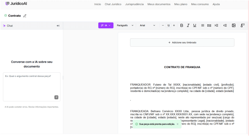 modelo de contrato de franquia finalizado.
