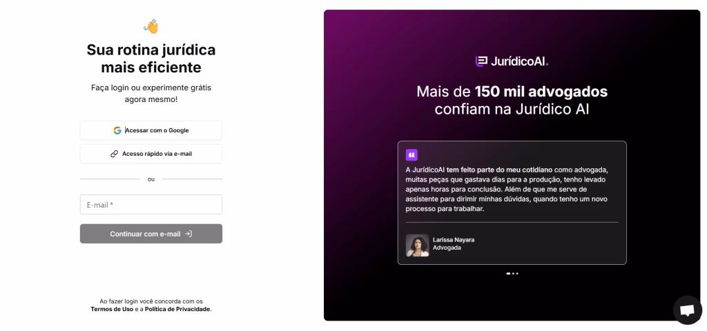 Tela da home da Jurídico AI