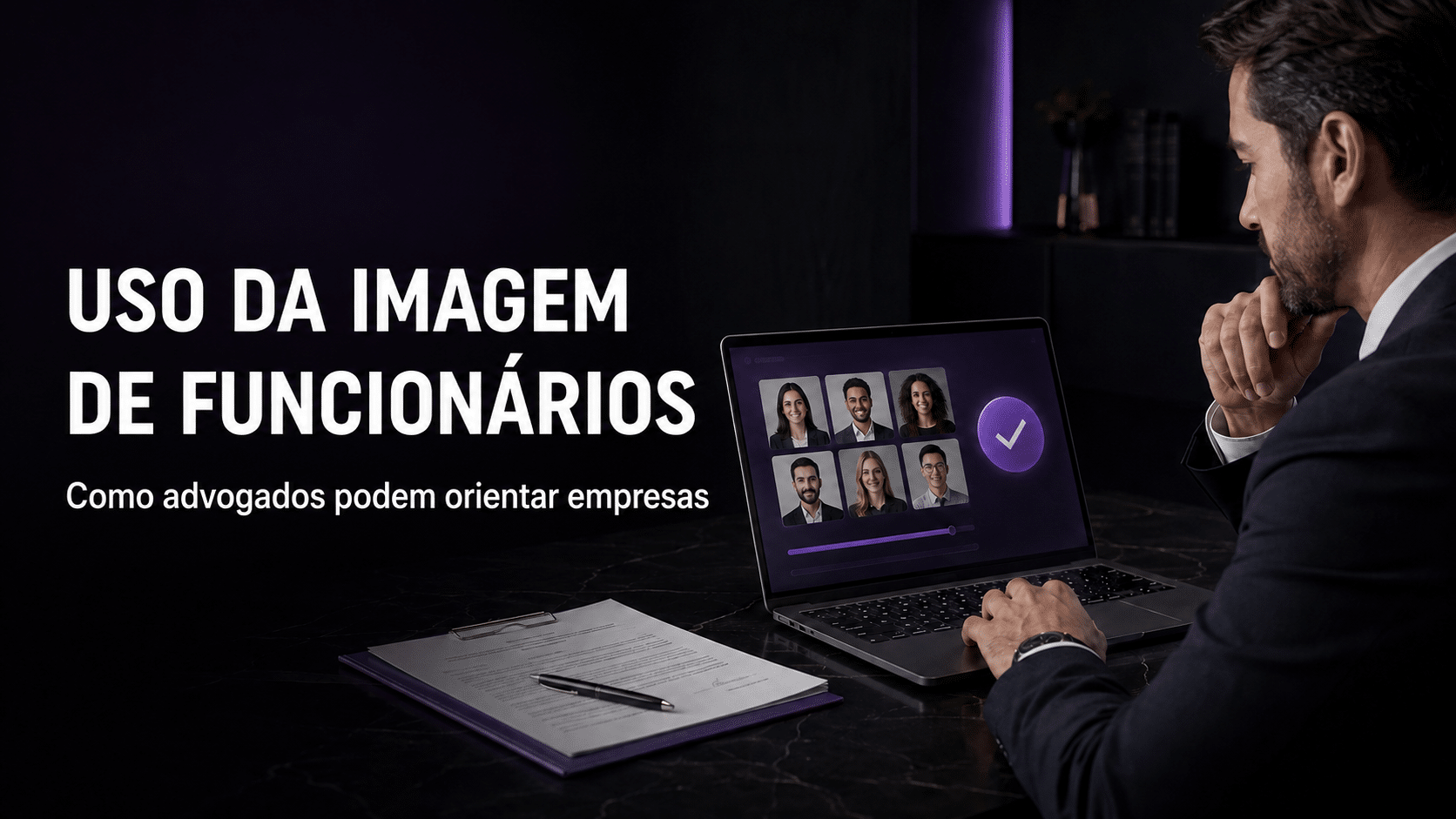 uso-imagem-funcionarios-advogados-empresas.png Advogado revisando o uso da imagem de funcionários em conteúdo empresarial