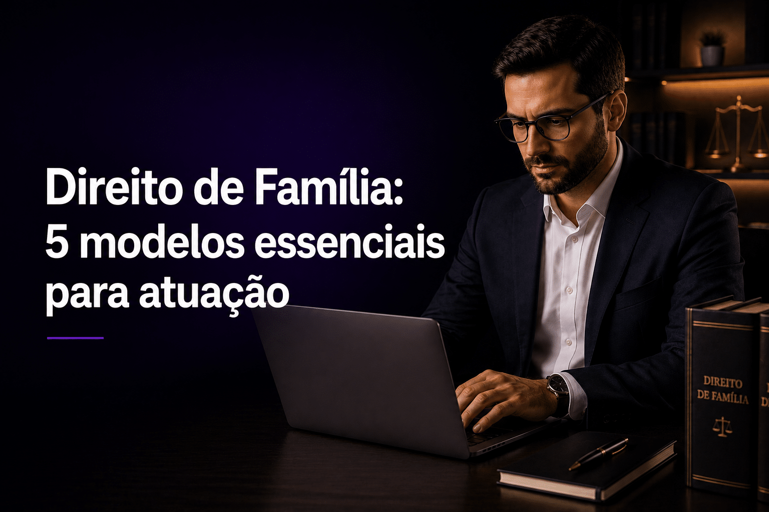 Advogado trabalhando no notebook com modelos de Direito de Família
