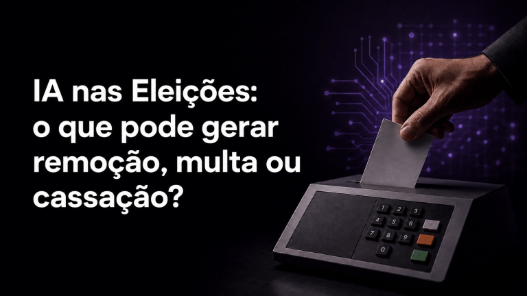 IA nas eleições: mão inserindo voto em urna com circuitos digitais ao fundo