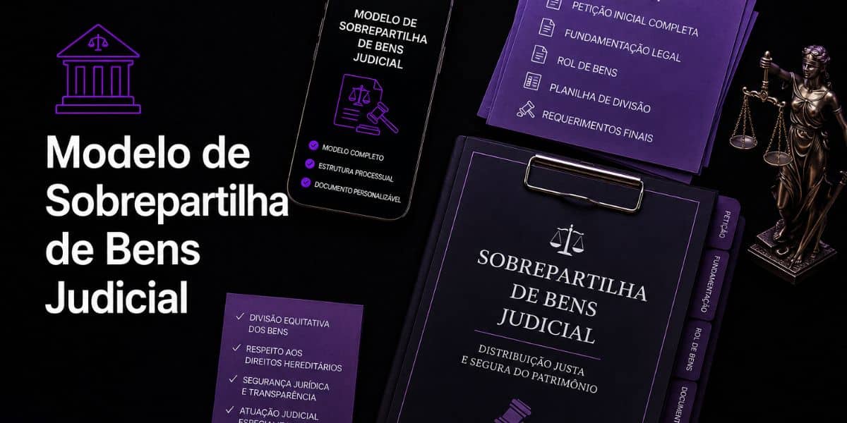 Modelo de Sobrepartilha de Bens Judicial Confira um modelo de sobrepartilha judicial completo e editável, com fundamentação jurídica, legislação aplicável e estrutura para adaptar a petição ao caso concreto.