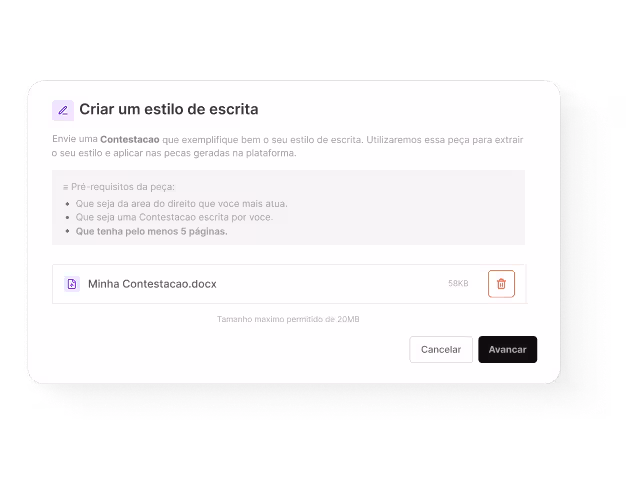 Gerar peça jurídica com seu estilo