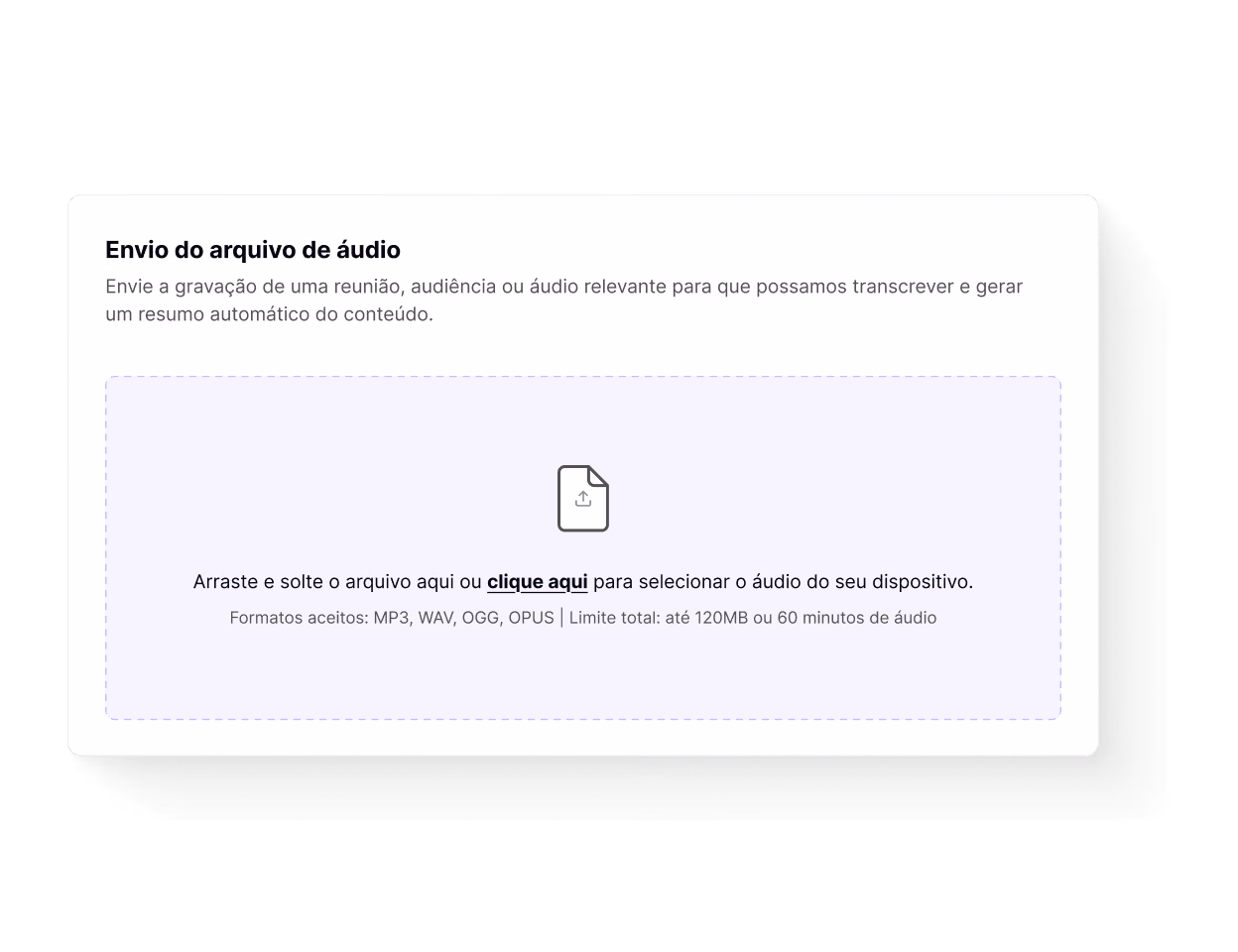 Transcrição de áudio na Jurídico AI