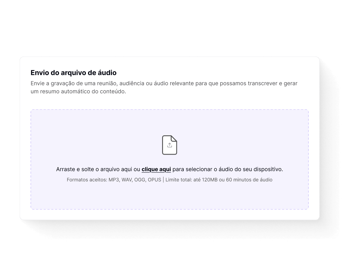 Transcrição de áudio na Jurídico AI