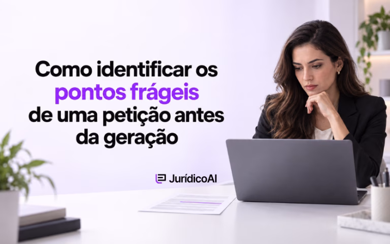 Advogada analisando os pontos frágeis de uma petição antes da geração