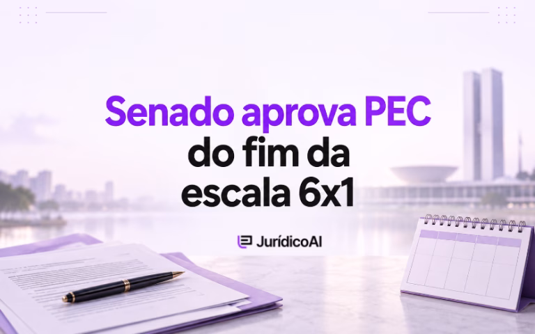 Capa com o título “Senado aprova PEC do fim da escala 6x1”, Congresso Nacional ao fundo e calendário.